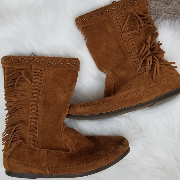 Minnetonka Shoes - Minnetonka Brown Suede Luna Brown Fringe Boots